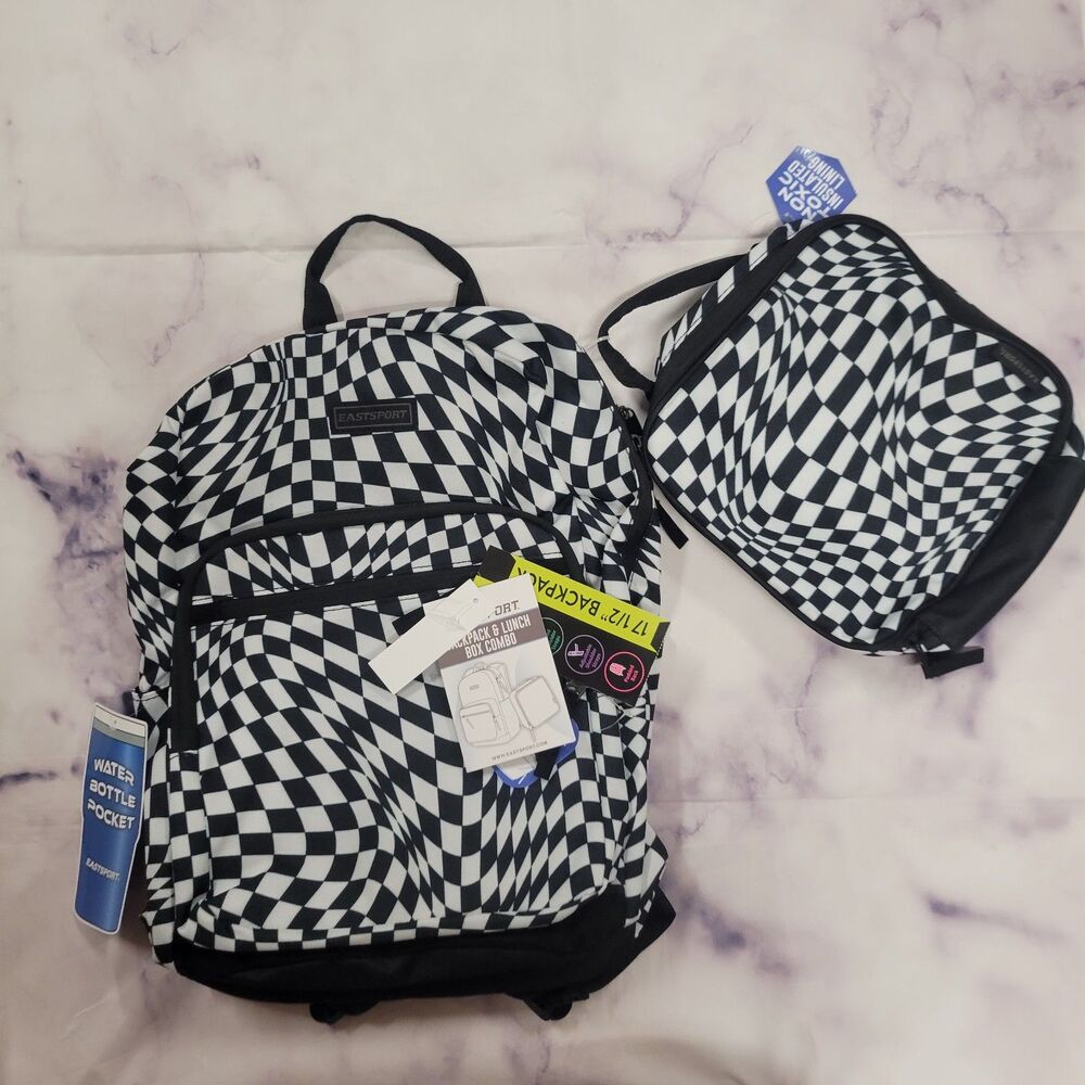 Eastsport Black and White Backpack with Lunchbox
